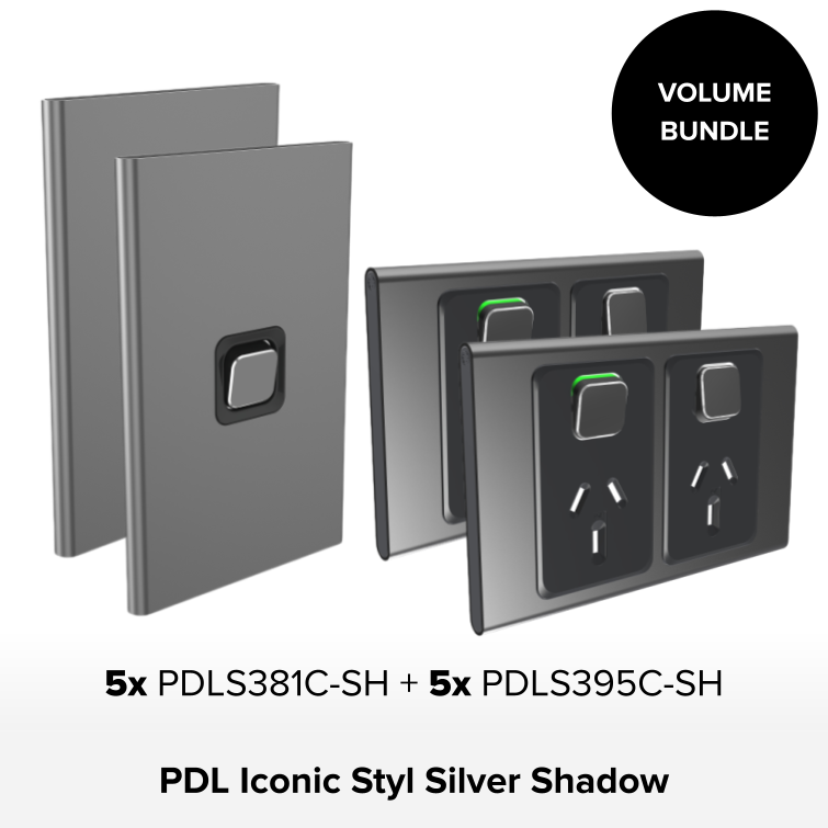 Bundle - PDL Iconic Styl Switches & Sockets Silver Shadow